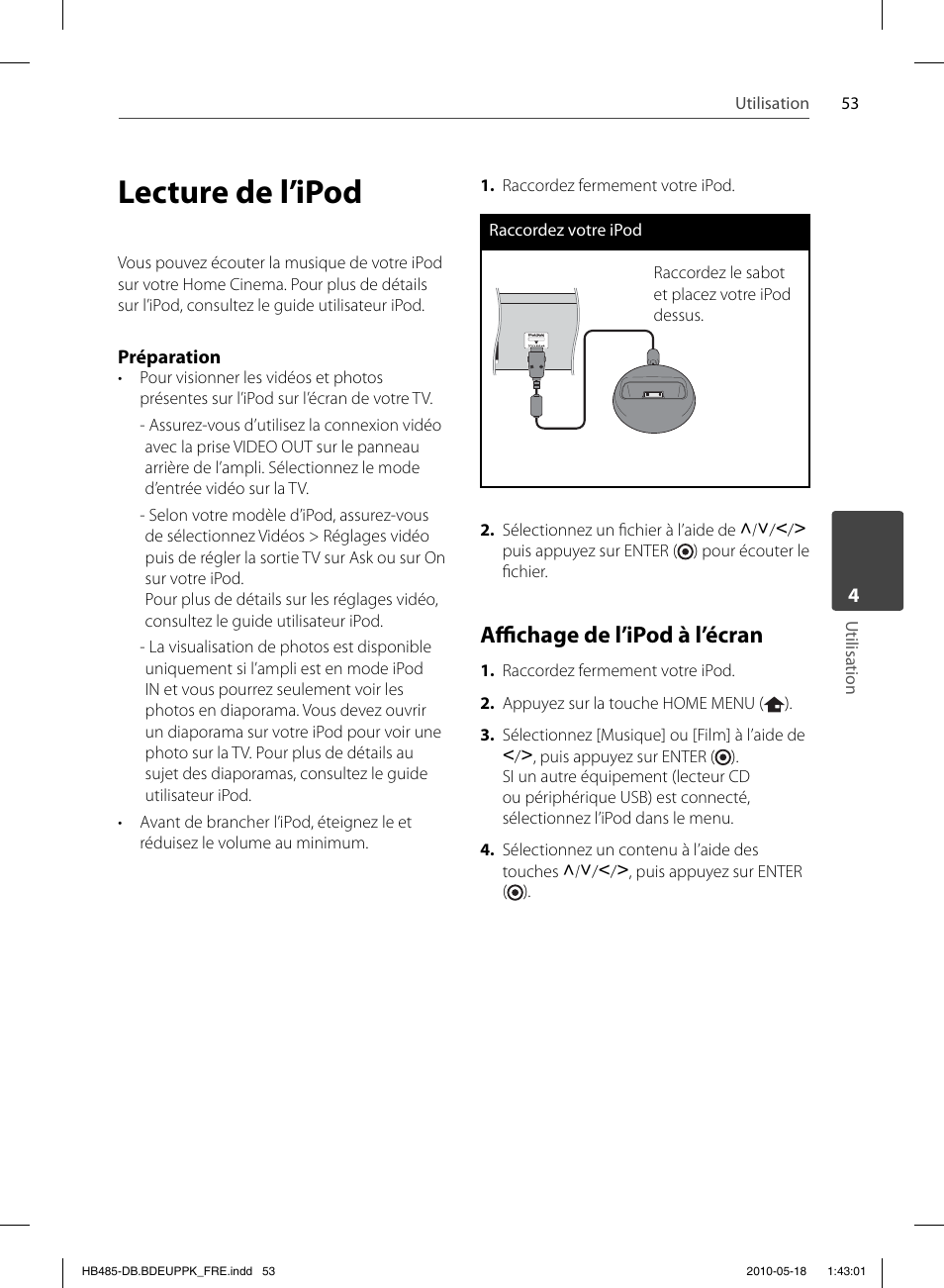 Lecture de l’ipod, Affi chage de l’ipod à l’écran | Pioneer BCS-FS505 User Manual | Page 123 / 424