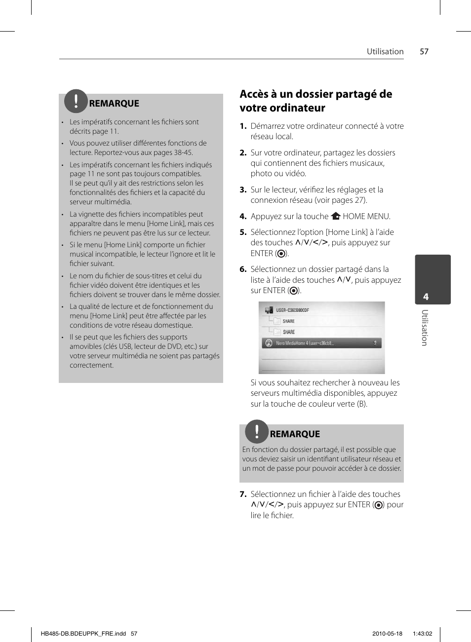 Accès à un dossier partagé de votre ordinateur | Pioneer BCS-FS505 User Manual | Page 127 / 424