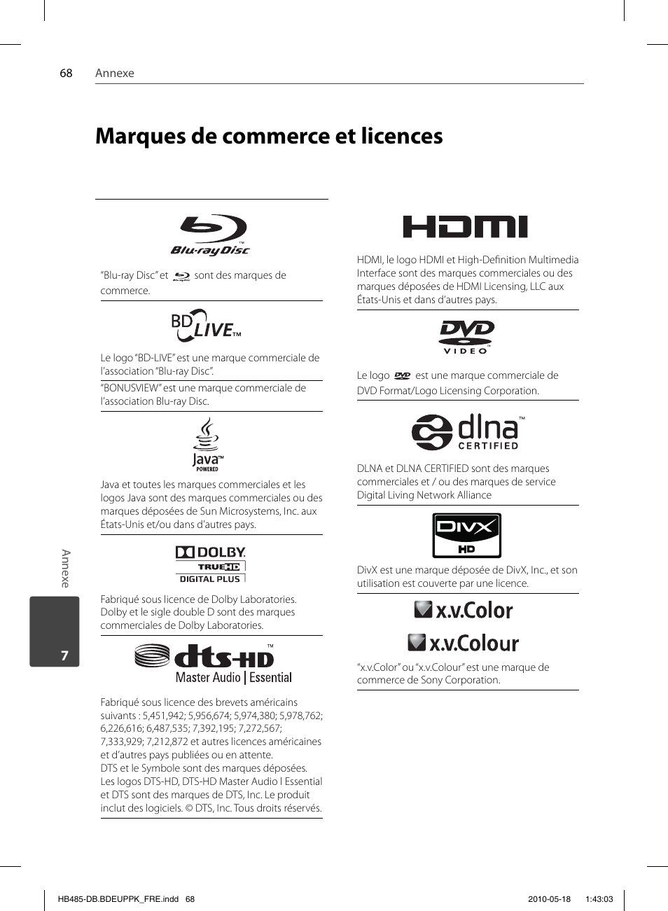 Marques de commerce et licences | Pioneer BCS-FS505 User Manual | Page 138 / 424