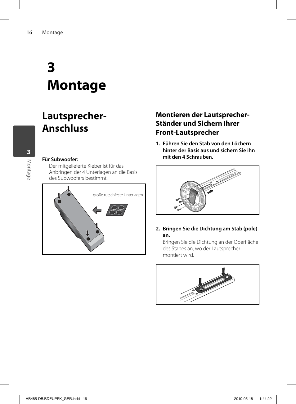 3montage, Lautsprecher- anschluss | Pioneer BCS-FS505 User Manual | Page 156 / 424