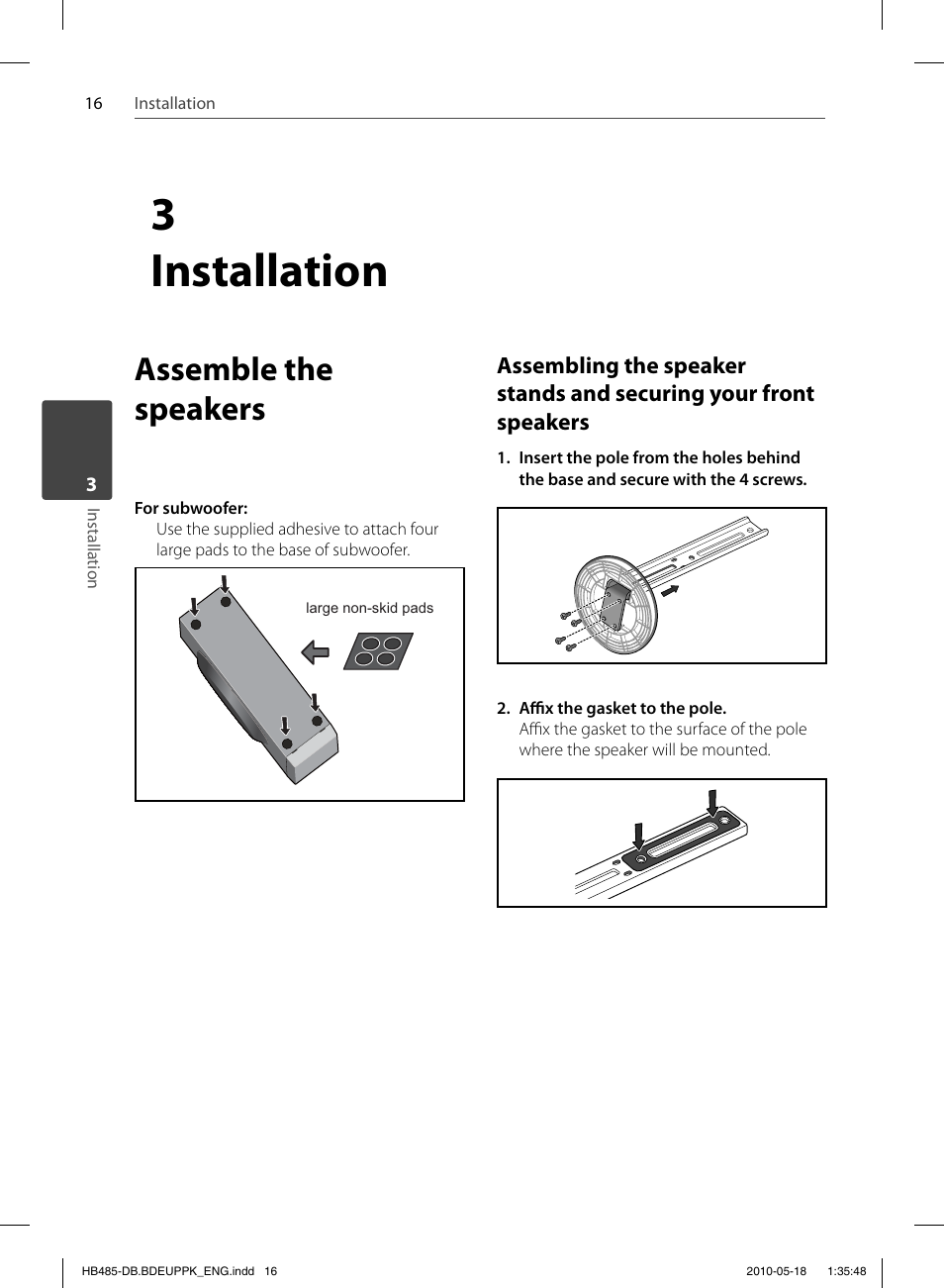 3installation, Assemble the speakers | Pioneer BCS-FS505 User Manual | Page 16 / 424