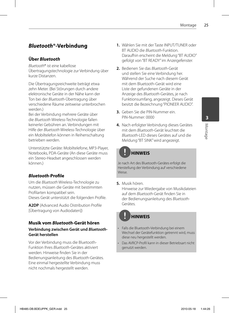 Bluetooth ®-verbindung | Pioneer BCS-FS505 User Manual | Page 165 / 424