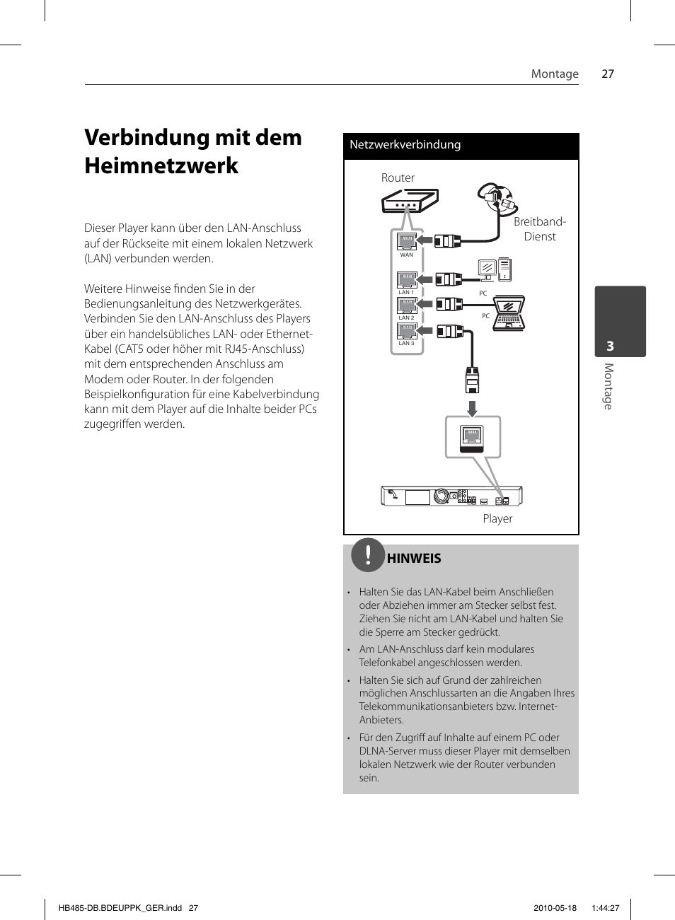 Verbindung mit dem heimnetzwerk, Hinweis | Pioneer BCS-FS505 User Manual | Page 167 / 424