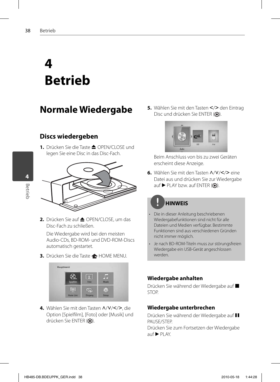 4betrieb, Normale wiedergabe, Discs wiedergeben | Pioneer BCS-FS505 User Manual | Page 178 / 424