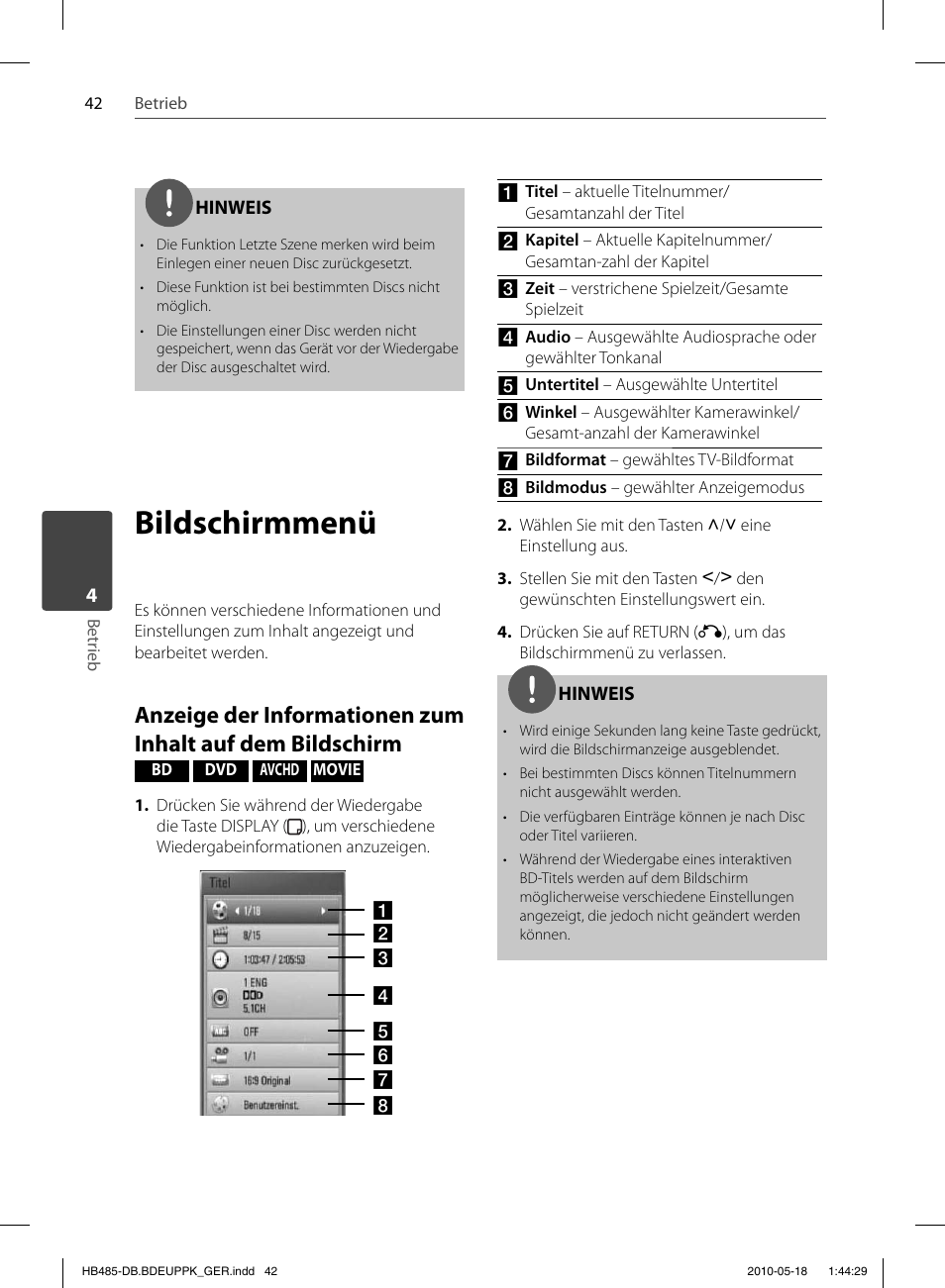 Bildschirmmenü | Pioneer BCS-FS505 User Manual | Page 182 / 424