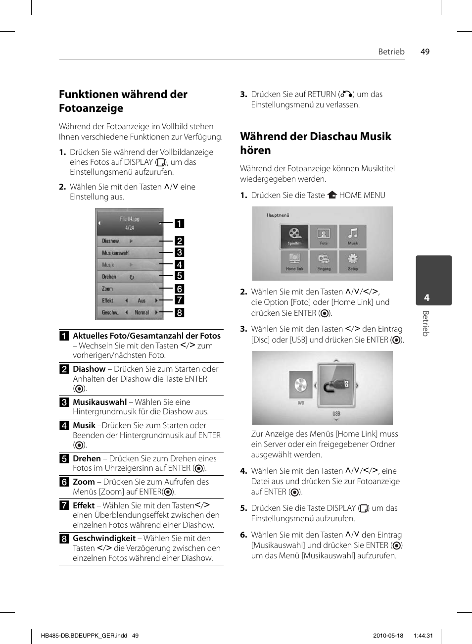 Funktionen während der fotoanzeige, Während der diaschau musik hören | Pioneer BCS-FS505 User Manual | Page 189 / 424