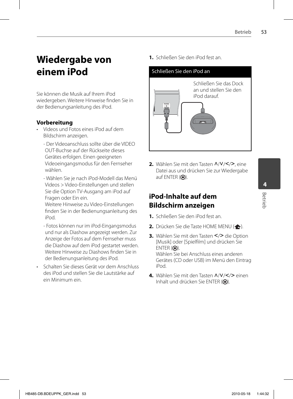 Wiedergabe von einem ipod, Ipod-inhalte auf dem bildschirm anzeigen | Pioneer BCS-FS505 User Manual | Page 193 / 424