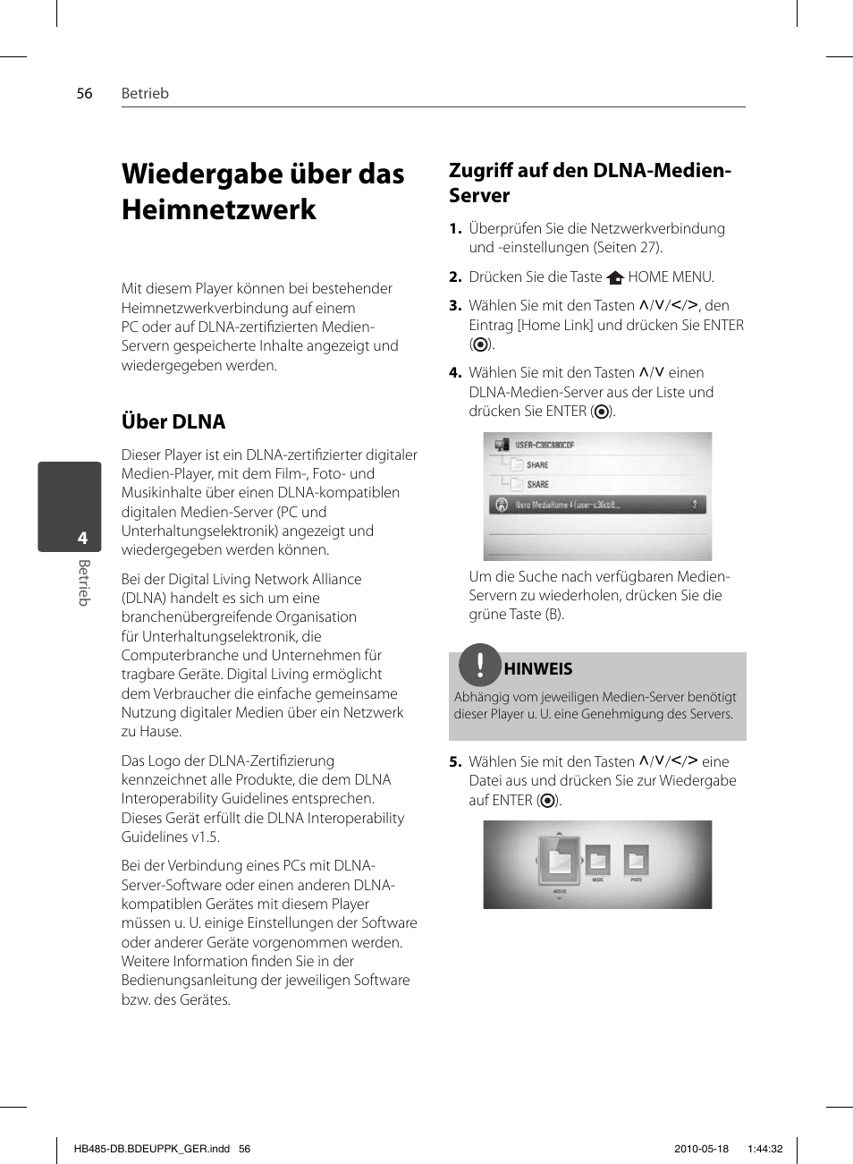 Wiedergabe über das heimnetzwerk, Über dlna, Zugriff auf den dlna-medien- server | Pioneer BCS-FS505 User Manual | Page 196 / 424