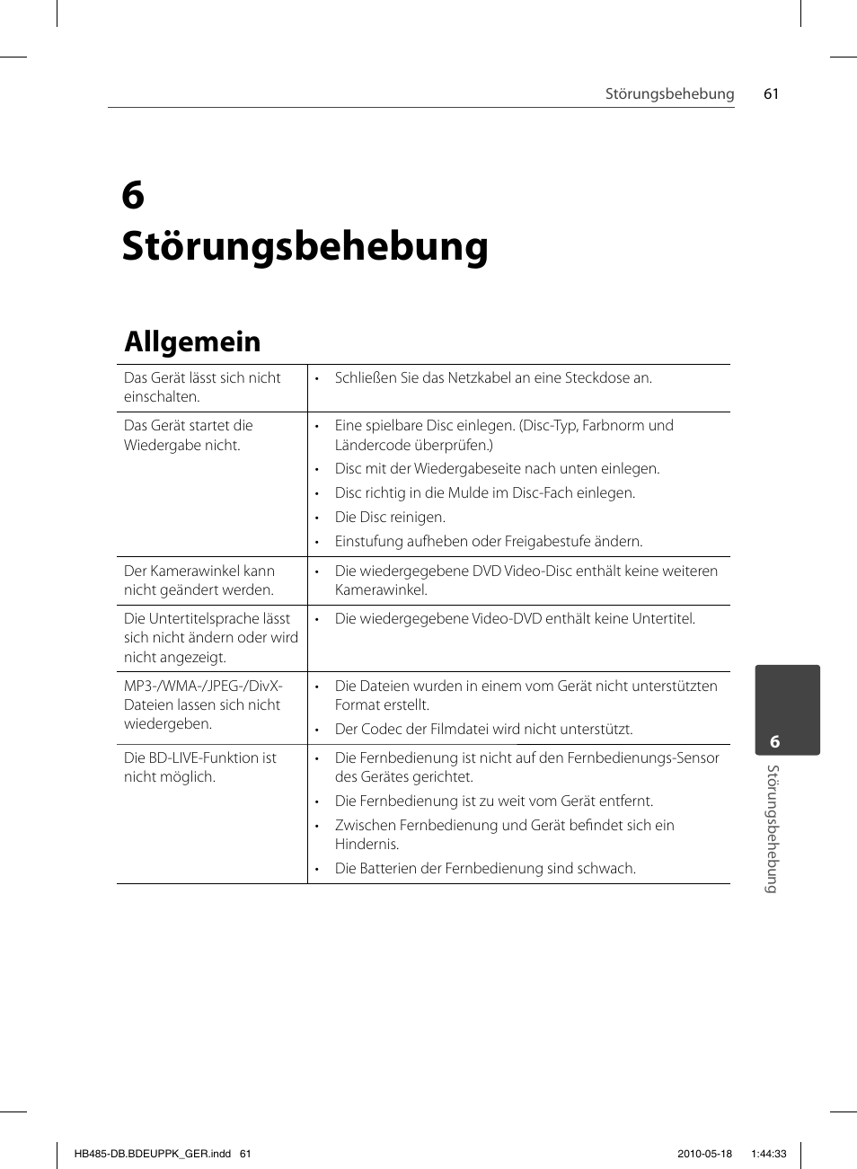 6störungsbehebung, Allgemein | Pioneer BCS-FS505 User Manual | Page 201 / 424