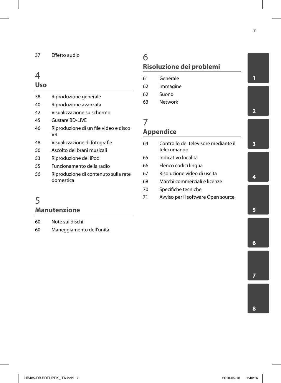 Manutenzione, Risoluzione dei problemi, Appendice | Pioneer BCS-FS505 User Manual | Page 217 / 424