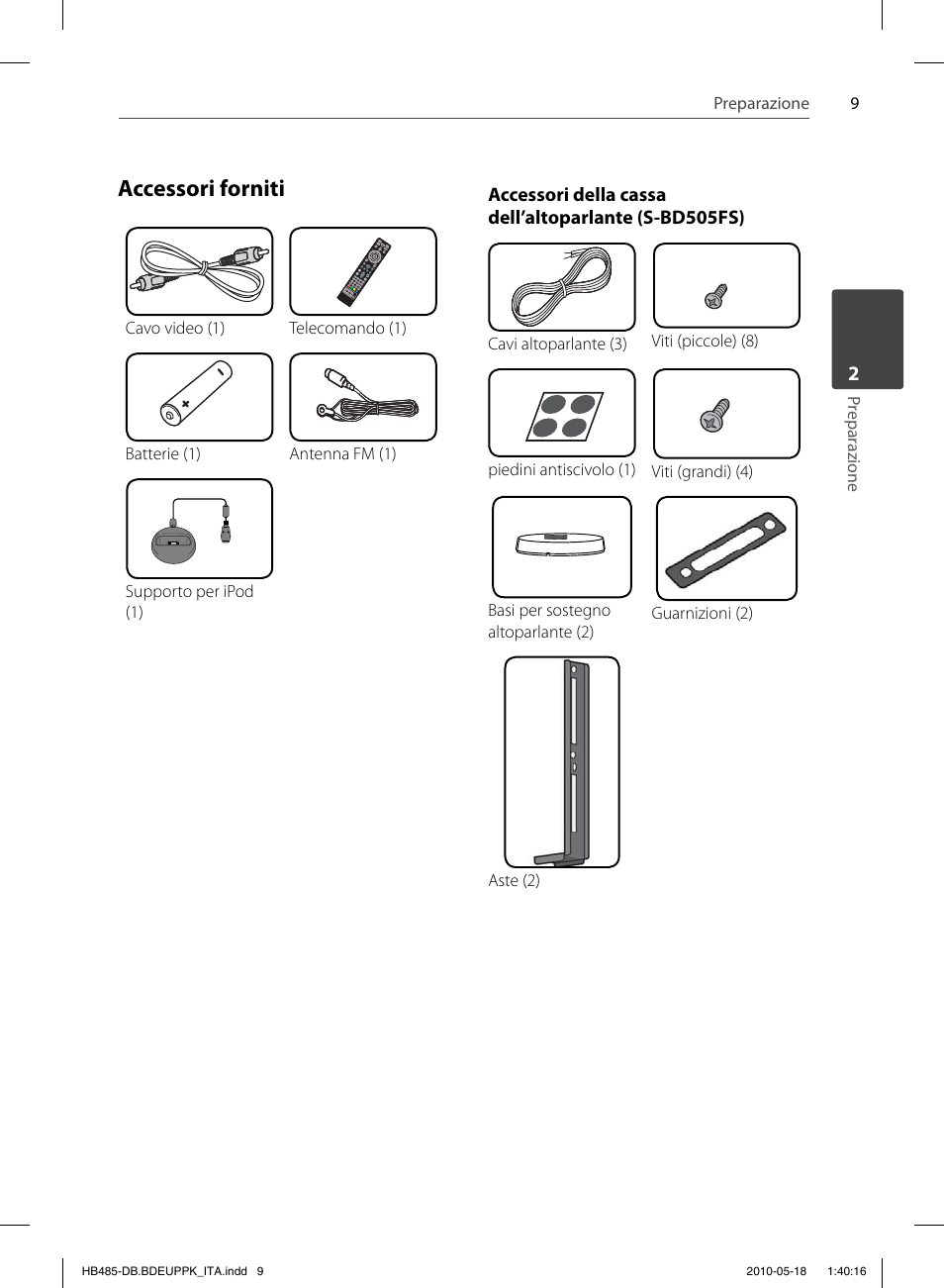 Accessori forniti | Pioneer BCS-FS505 User Manual | Page 219 / 424