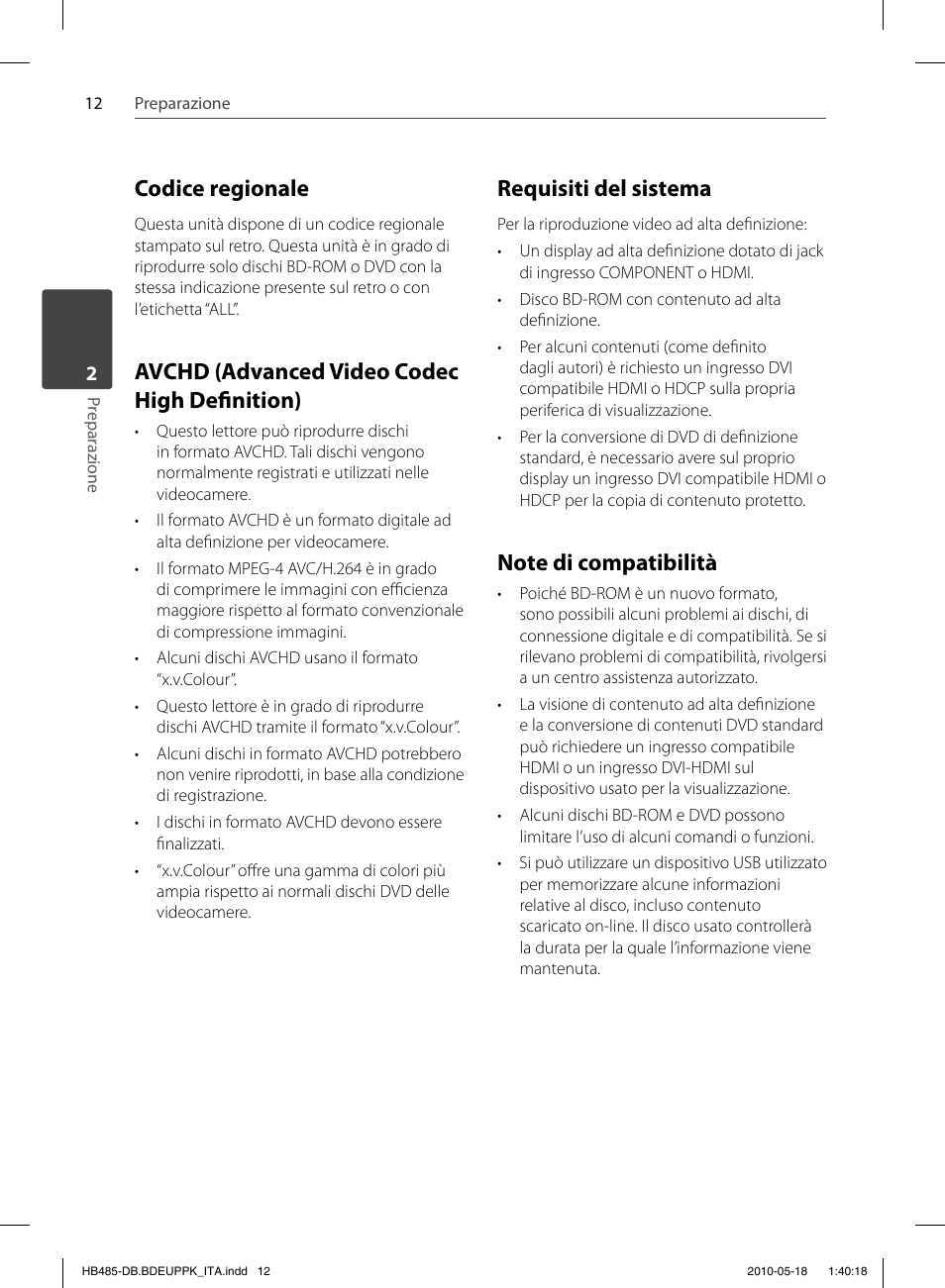 Codice regionale, Avchd (advanced video codec high defi nition), Requisiti del sistema | Pioneer BCS-FS505 User Manual | Page 222 / 424