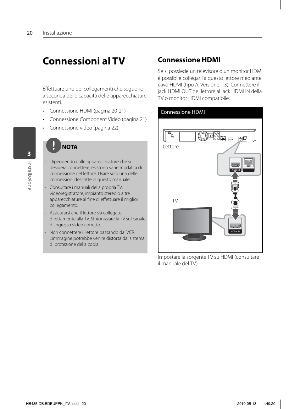 Connessioni al tv, Connessione hdmi | Pioneer BCS-FS505 User Manual | Page 230 / 424