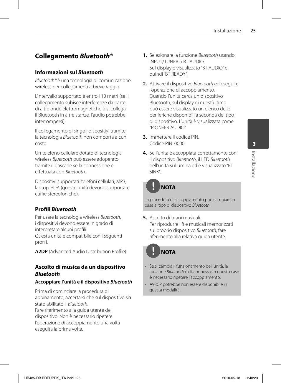 Collegamento bluetooth | Pioneer BCS-FS505 User Manual | Page 235 / 424