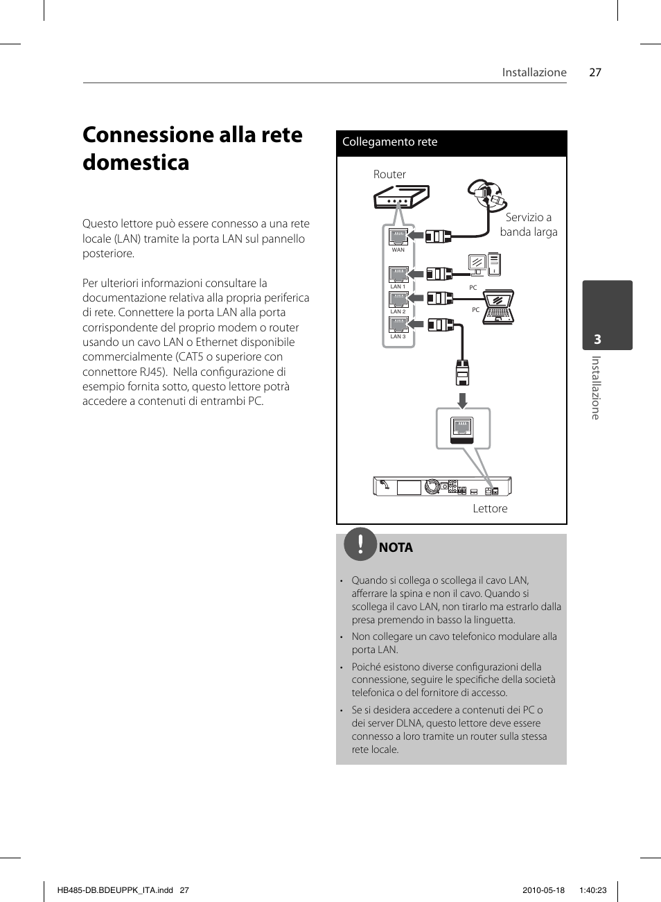 Connessione alla rete domestica, Nota | Pioneer BCS-FS505 User Manual | Page 237 / 424