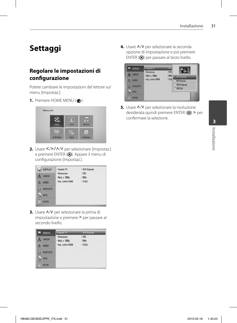 Settaggi, Regolare le impostazioni di confi gurazione | Pioneer BCS-FS505 User Manual | Page 241 / 424