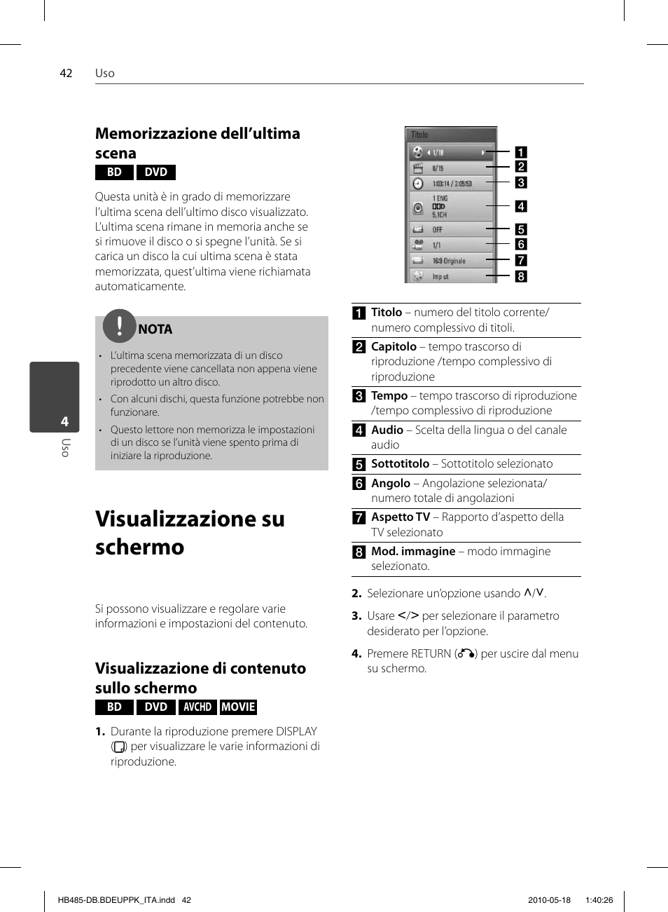 Visualizzazione su schermo, Visualizzazione di contenuto sullo schermo | Pioneer BCS-FS505 User Manual | Page 252 / 424