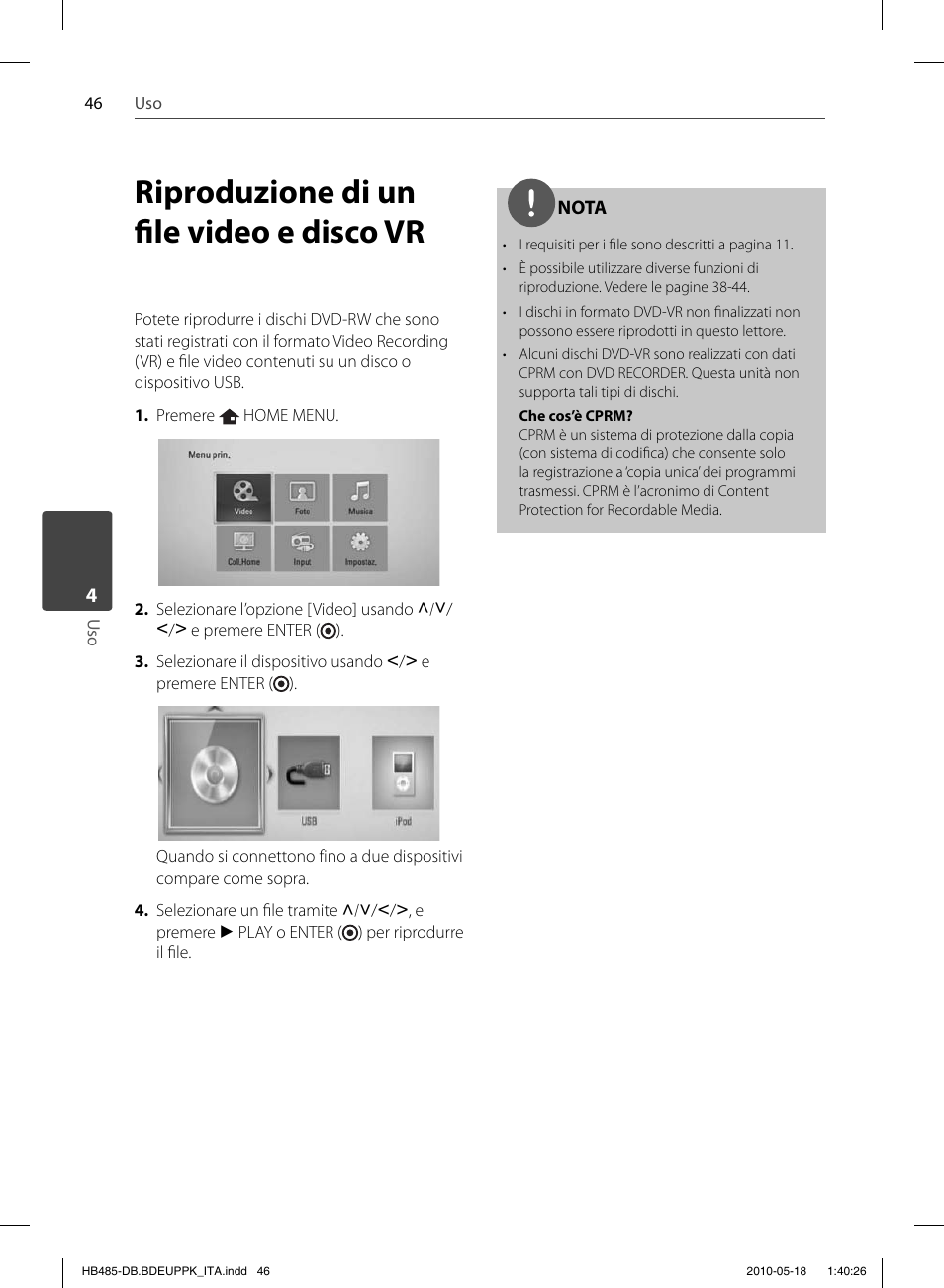 Riproduzione di un fi le video e disco vr | Pioneer BCS-FS505 User Manual | Page 256 / 424