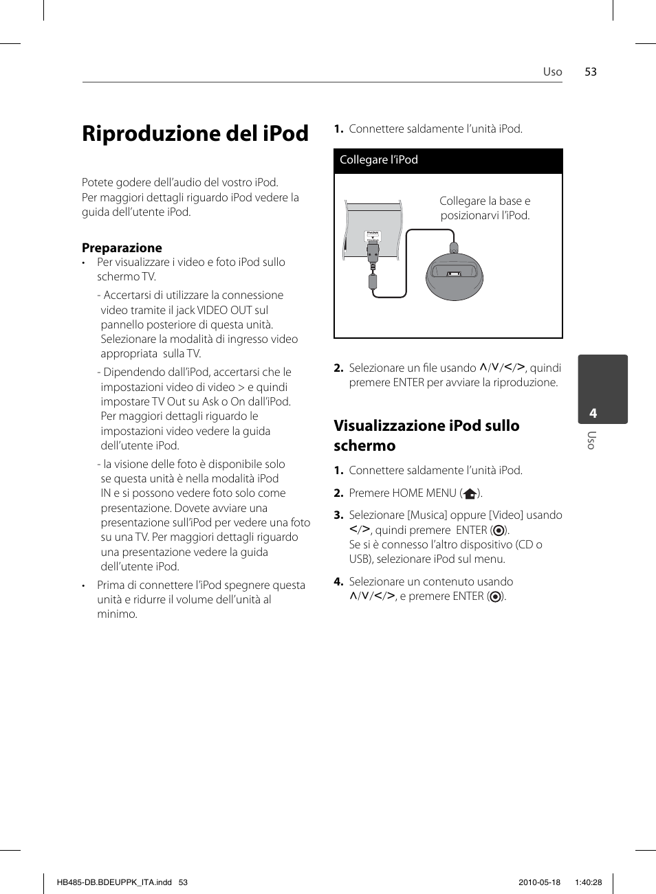 Riproduzione del ipod, Visualizzazione ipod sullo schermo | Pioneer BCS-FS505 User Manual | Page 263 / 424