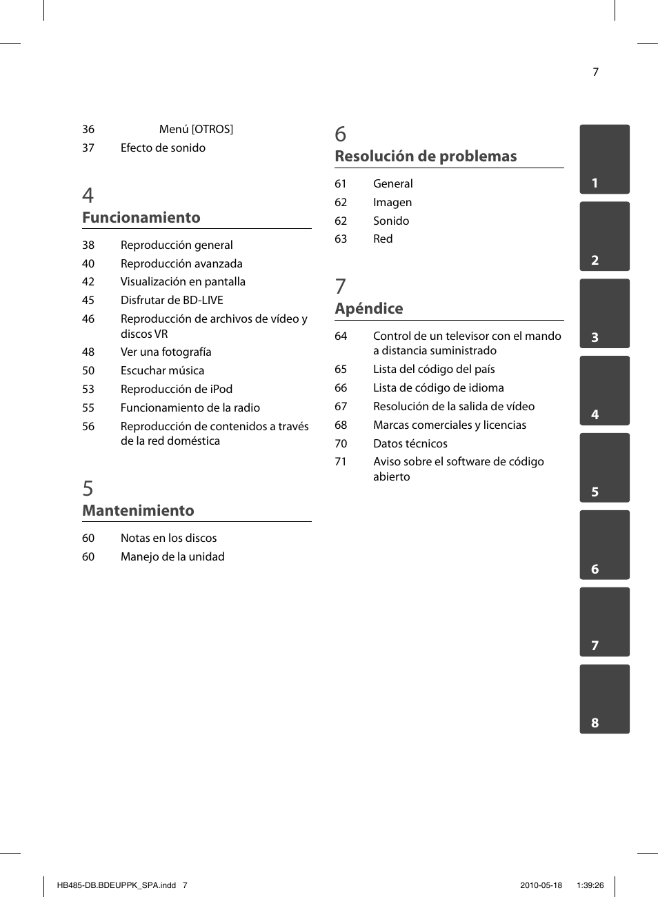 Funcionamiento, Mantenimiento, Resolución de problemas | Apéndice | Pioneer BCS-FS505 User Manual | Page 287 / 424