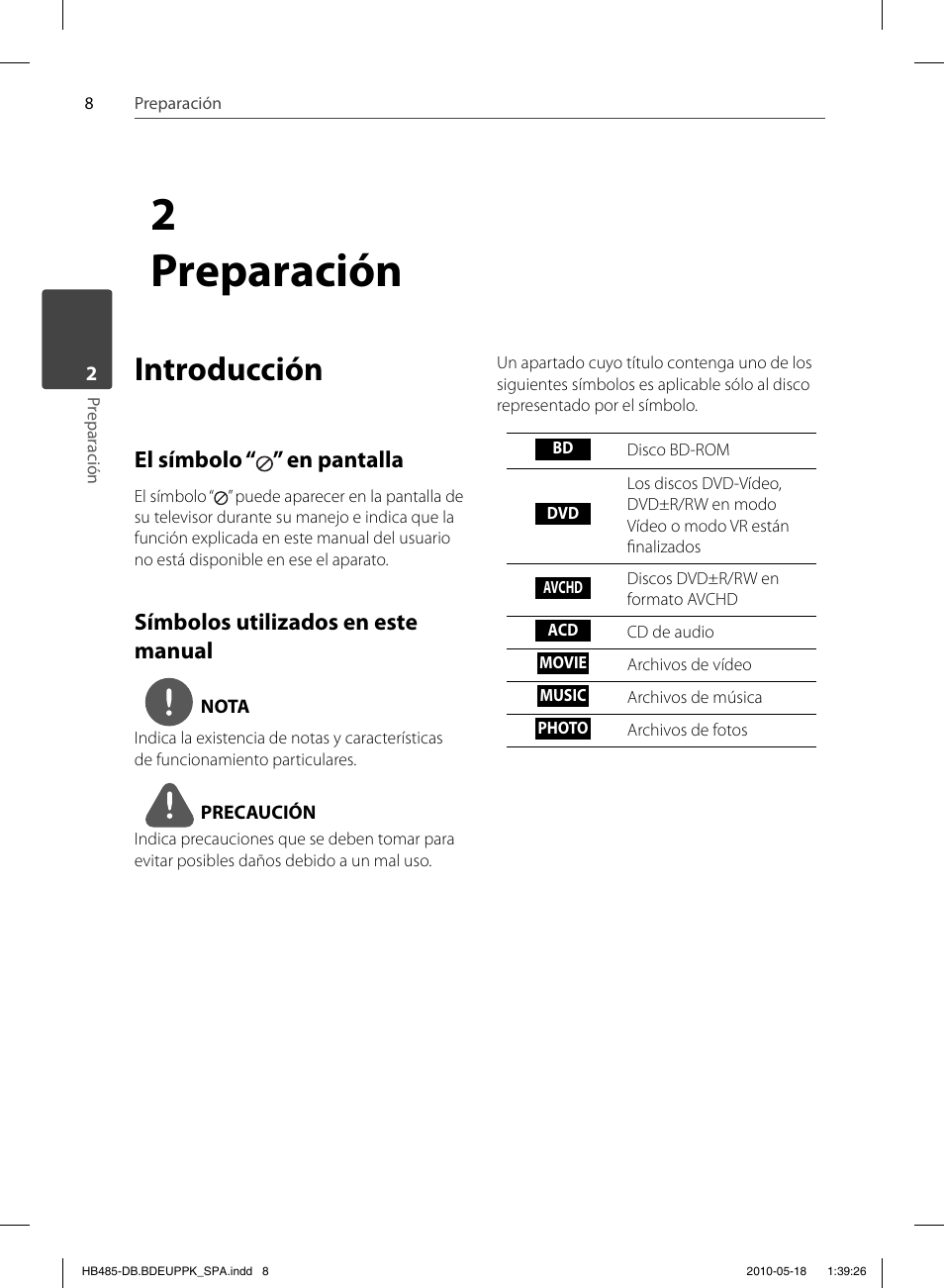 2preparación, Introducción, El símbolo “ ” en pantalla | Símbolos utilizados en este manual | Pioneer BCS-FS505 User Manual | Page 288 / 424