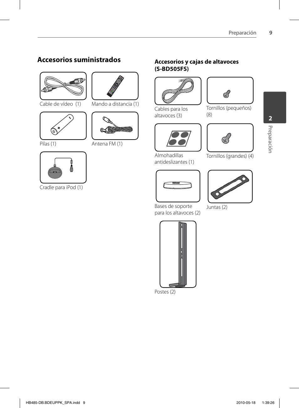 Accesorios suministrados | Pioneer BCS-FS505 User Manual | Page 289 / 424
