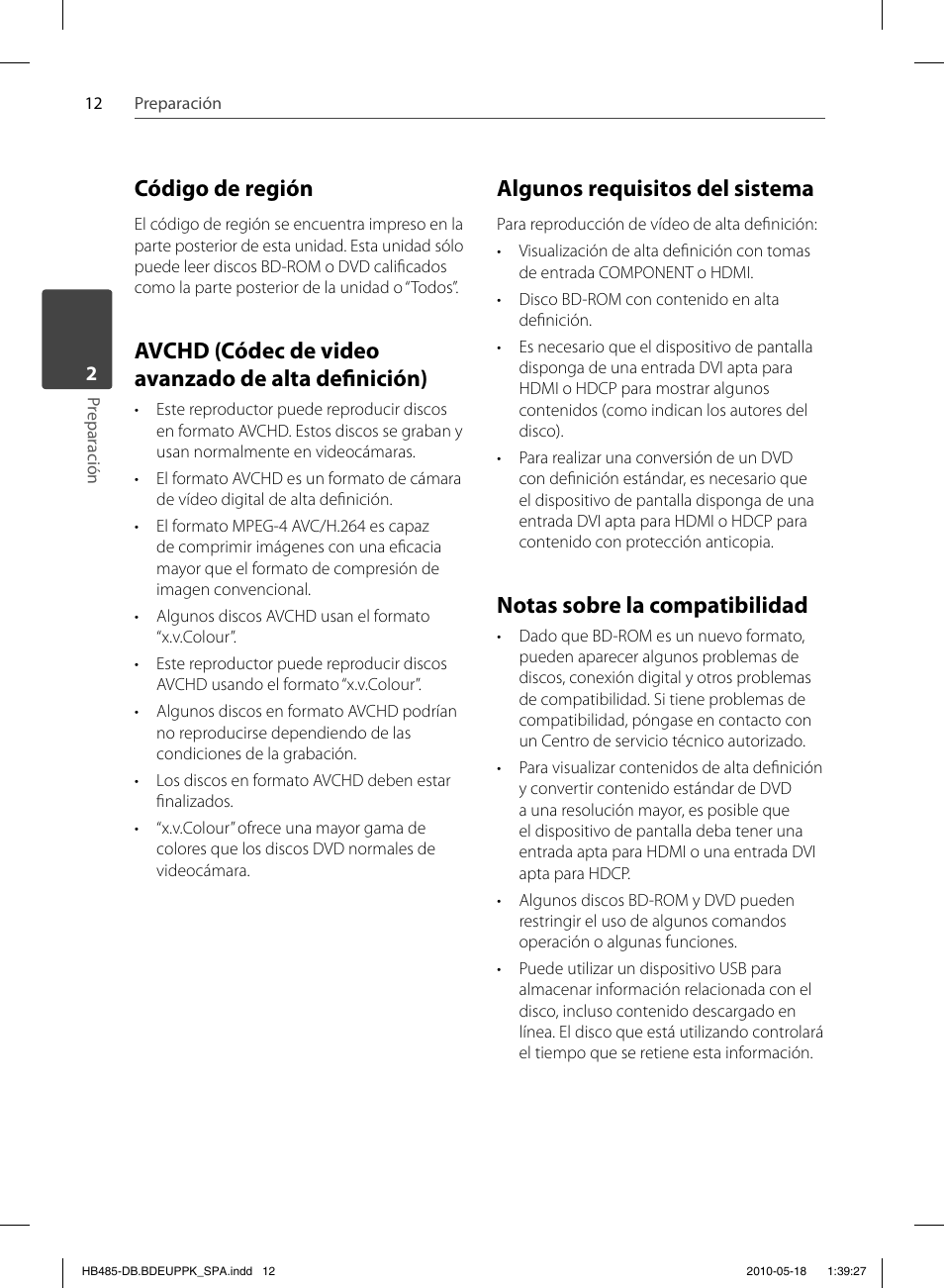 Código de región, Algunos requisitos del sistema, Notas sobre la compatibilidad | Pioneer BCS-FS505 User Manual | Page 292 / 424