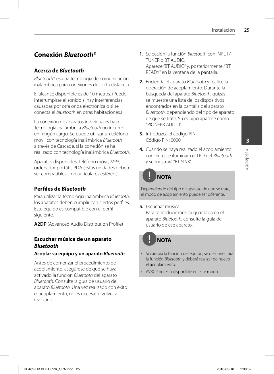 Conexión bluetooth | Pioneer BCS-FS505 User Manual | Page 305 / 424