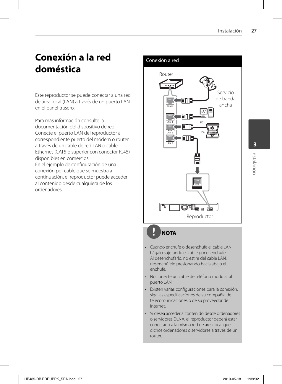 Conexión a la red doméstica, Nota | Pioneer BCS-FS505 User Manual | Page 307 / 424