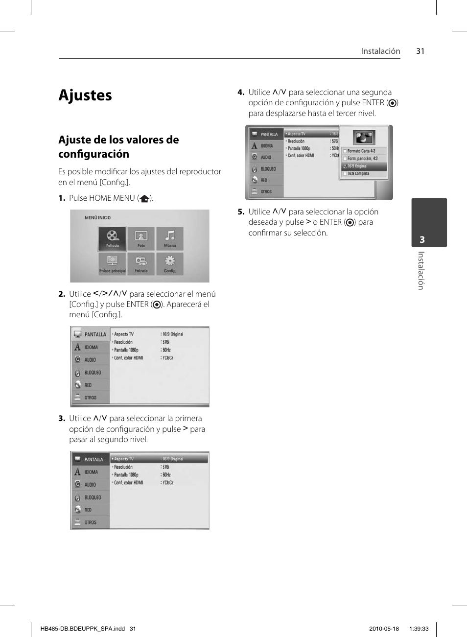 Ajustes, Ajuste de los valores de confi guración | Pioneer BCS-FS505 User Manual | Page 311 / 424