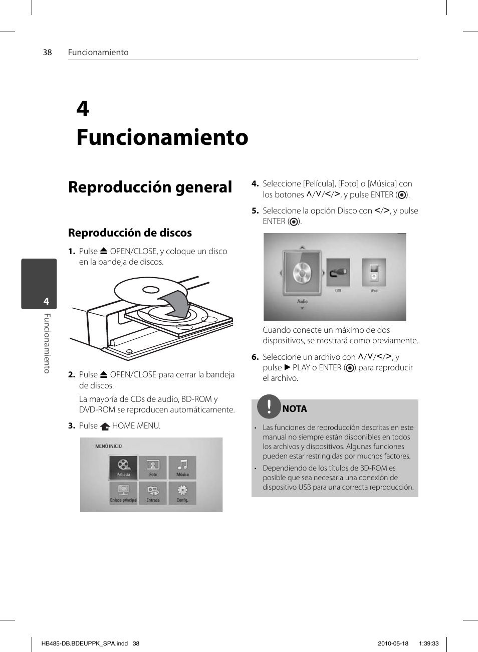 4funcionamiento, Reproducción general, Reproducción de discos | Pioneer BCS-FS505 User Manual | Page 318 / 424