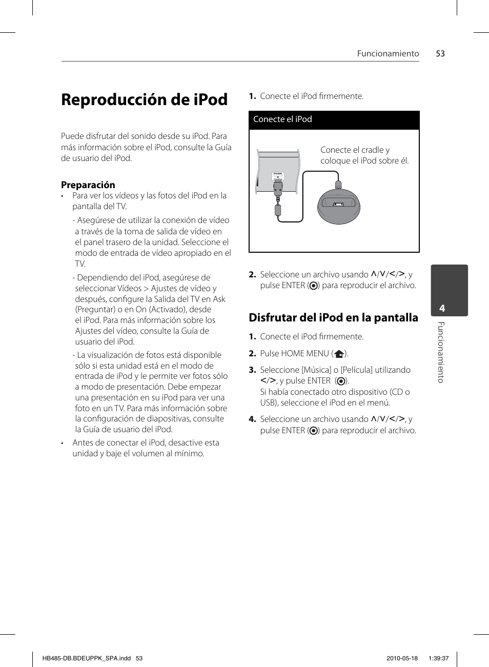 Reproducción de ipod, Disfrutar del ipod en la pantalla | Pioneer BCS-FS505 User Manual | Page 333 / 424