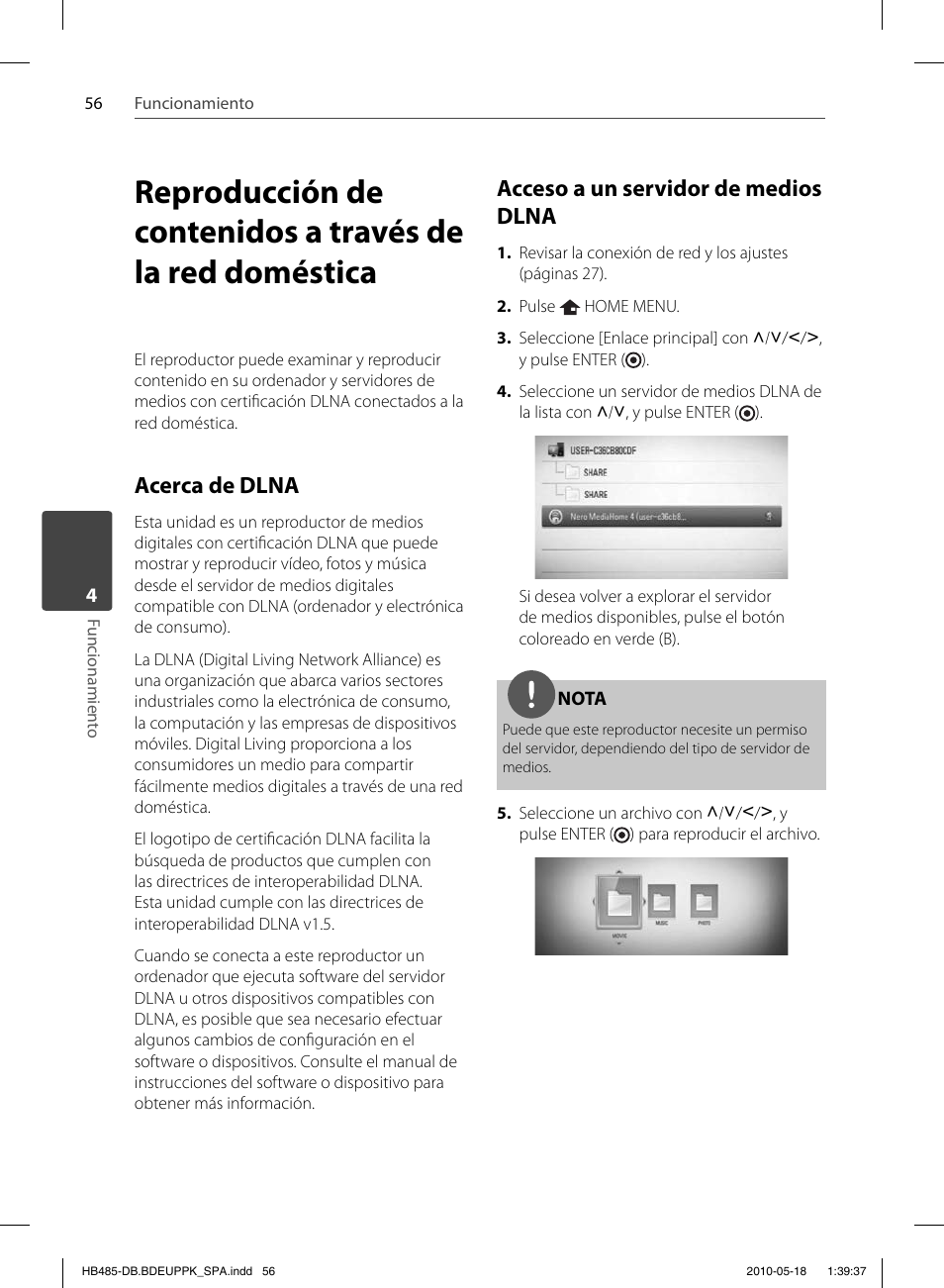 Acerca de dlna, Acceso a un servidor de medios dlna | Pioneer BCS-FS505 User Manual | Page 336 / 424