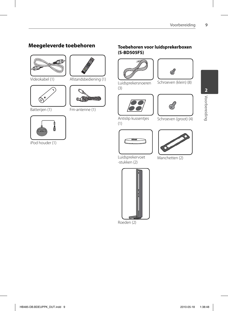 Meegeleverde toebehoren | Pioneer BCS-FS505 User Manual | Page 359 / 424