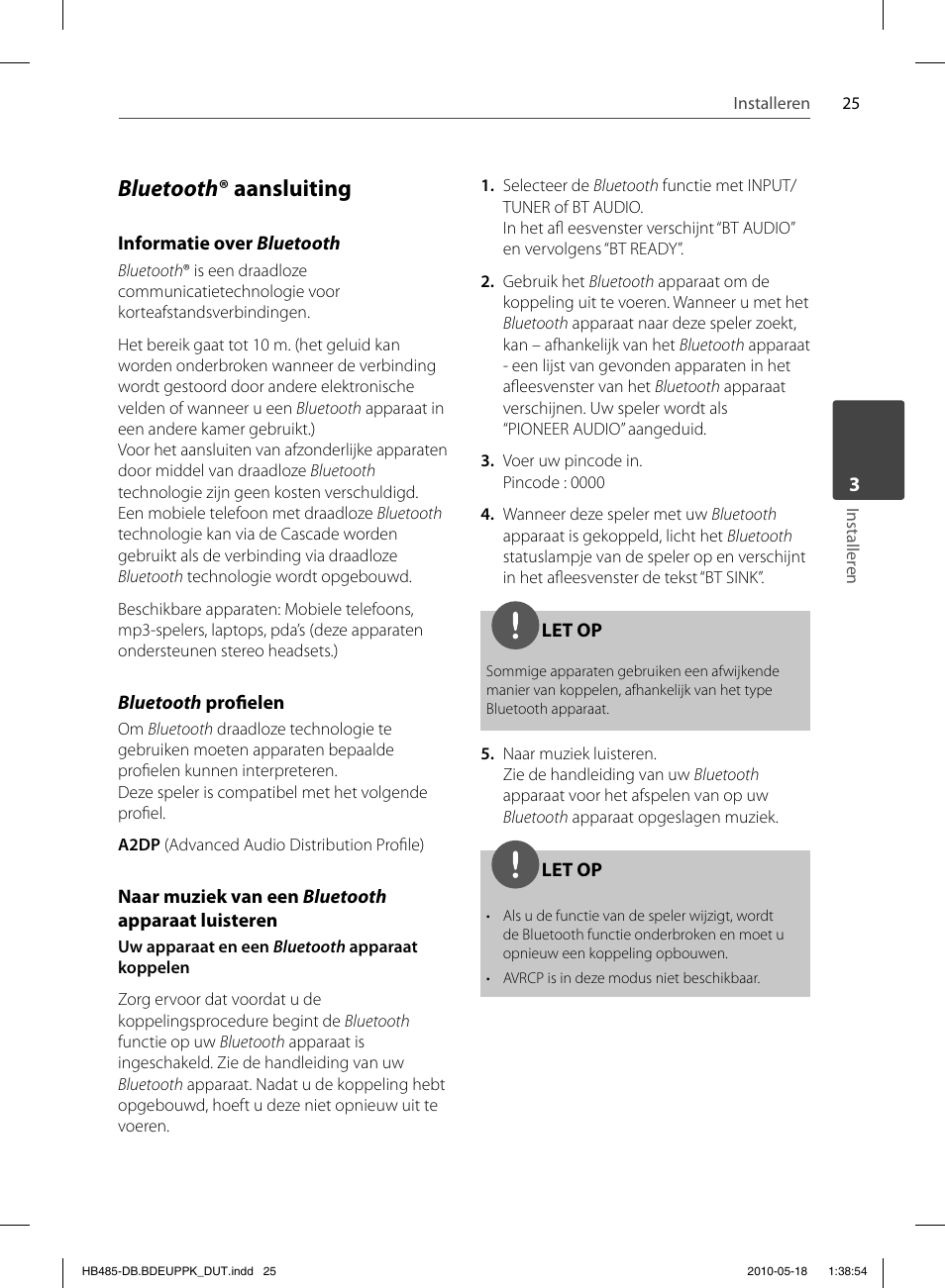 Bluetooth ® aansluiting | Pioneer BCS-FS505 User Manual | Page 375 / 424