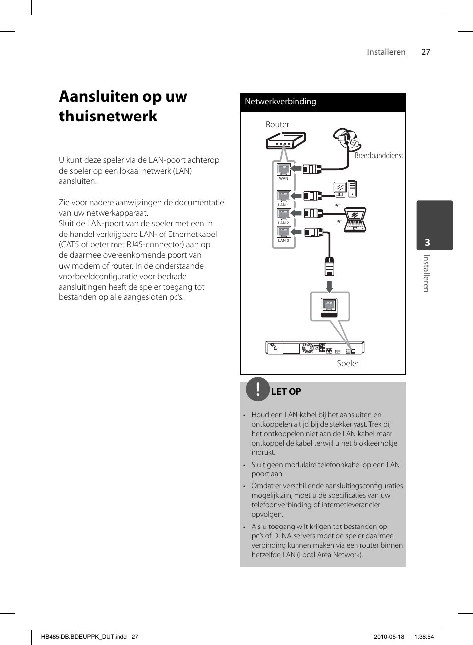 Aansluiten op uw thuisnetwerk, Let op | Pioneer BCS-FS505 User Manual | Page 377 / 424