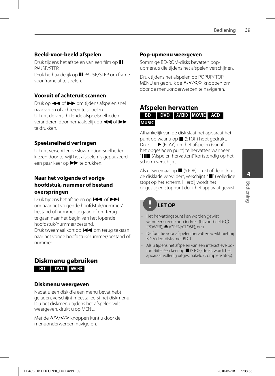 Diskmenu gebruiken, Afspelen hervatten | Pioneer BCS-FS505 User Manual | Page 389 / 424