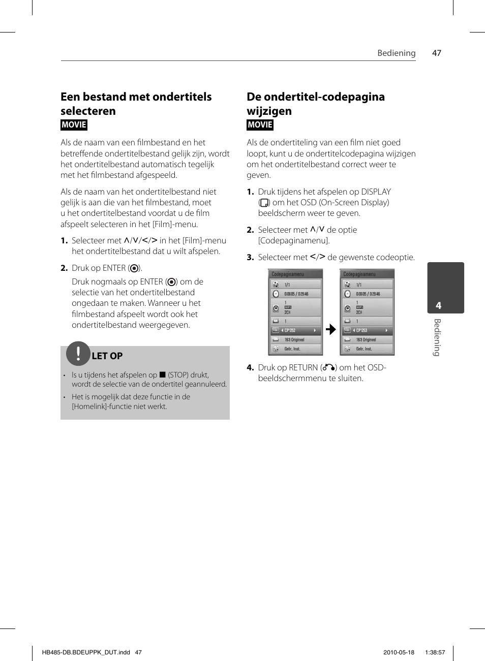 Een bestand met ondertitels selecteren, De ondertitel-codepagina wijzigen | Pioneer BCS-FS505 User Manual | Page 397 / 424