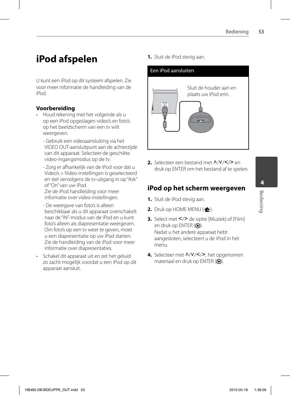 Ipod afspelen, Ipod op het scherm weergeven | Pioneer BCS-FS505 User Manual | Page 403 / 424