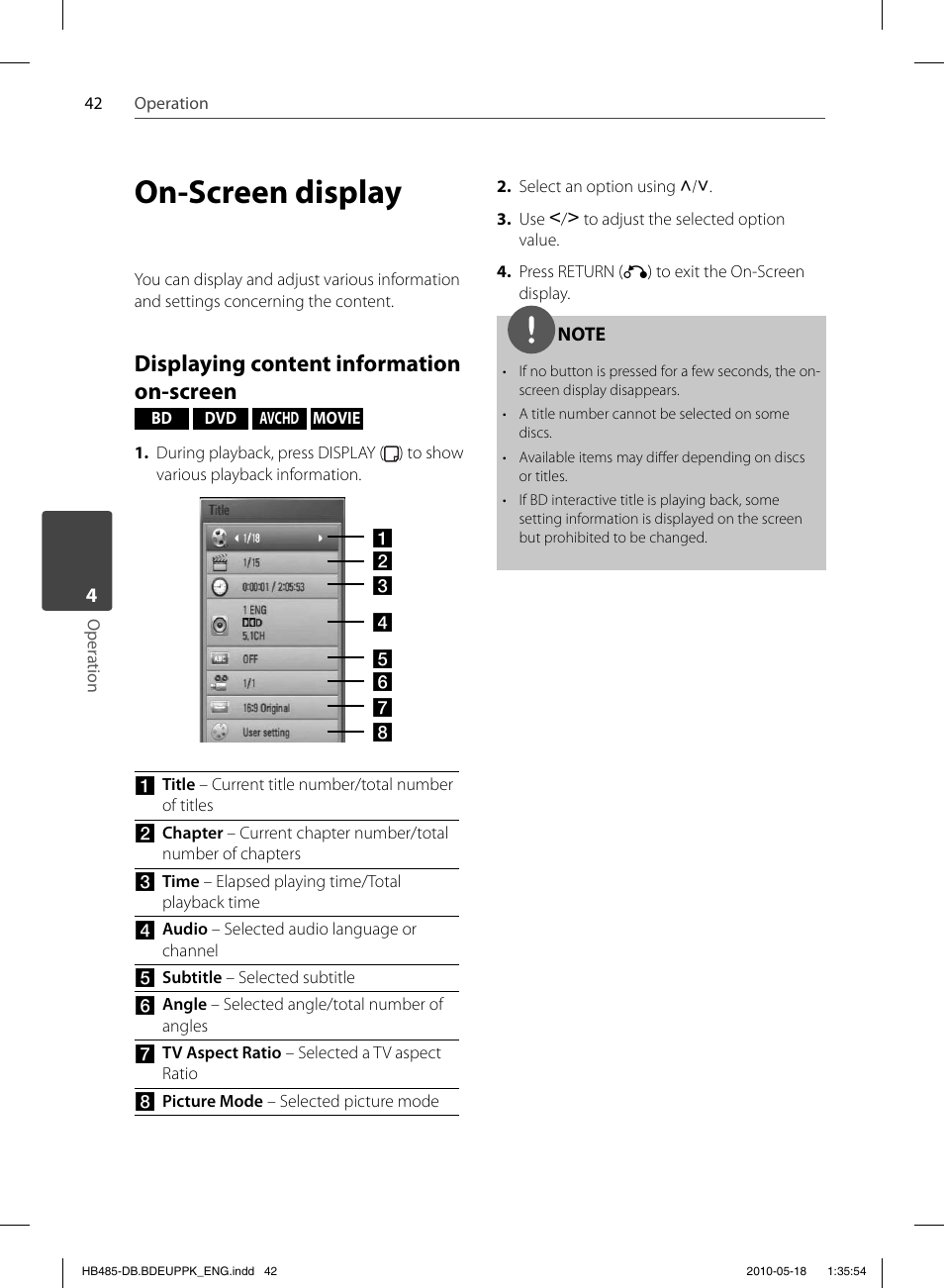 On-screen display, Displaying content information on-screen | Pioneer BCS-FS505 User Manual | Page 42 / 424