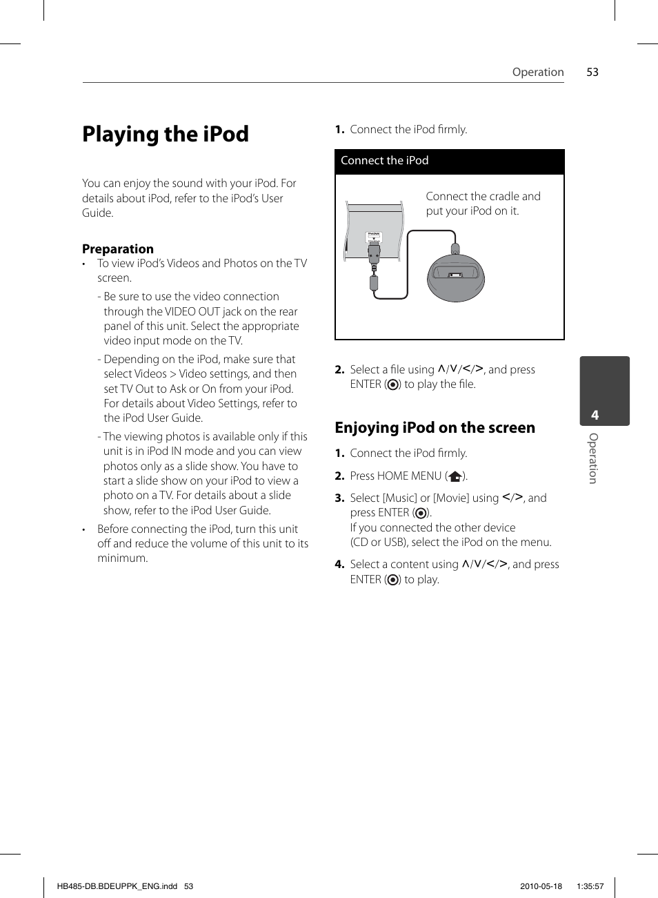 Playing the ipod, Enjoying ipod on the screen | Pioneer BCS-FS505 User Manual | Page 53 / 424