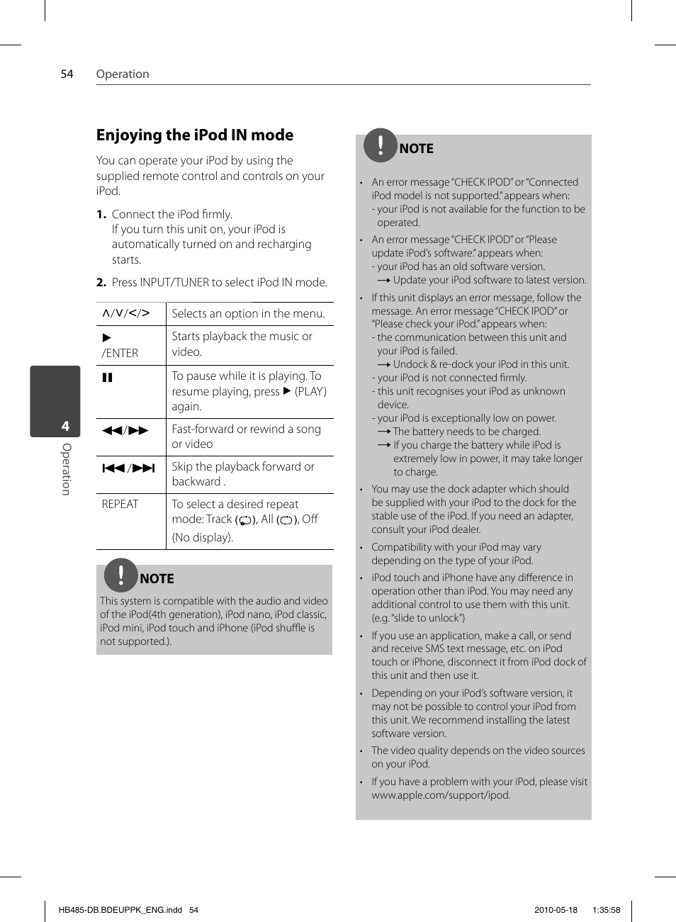 Enjoying the ipod in mode | Pioneer BCS-FS505 User Manual | Page 54 / 424