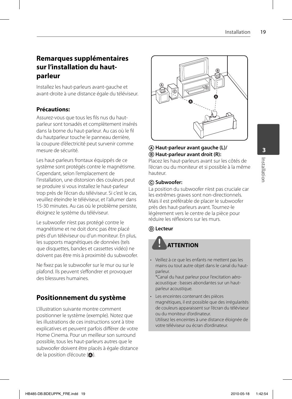 Positionnement du système | Pioneer BCS-FS505 User Manual | Page 89 / 424