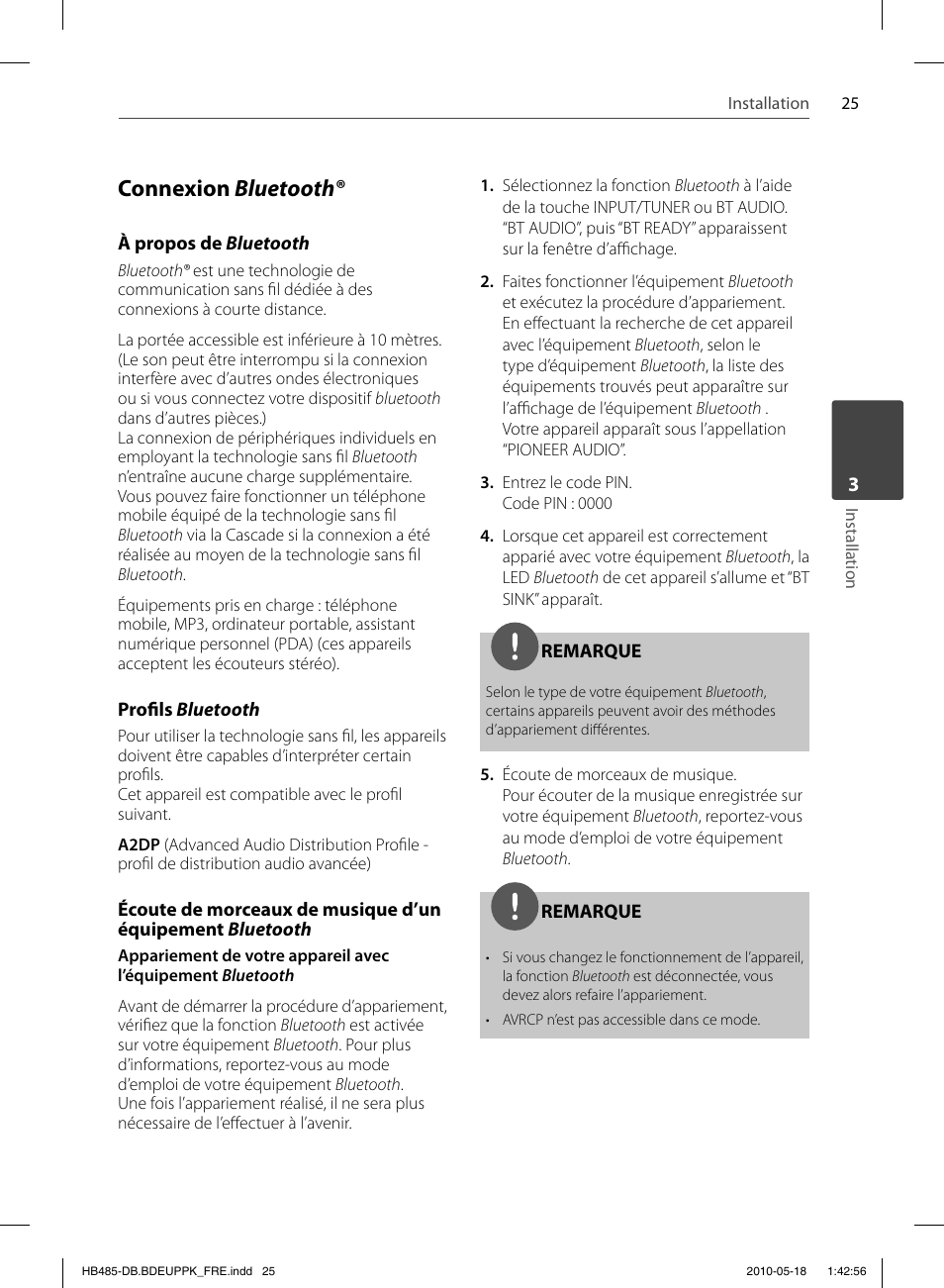 Connexion bluetooth | Pioneer BCS-FS505 User Manual | Page 95 / 424