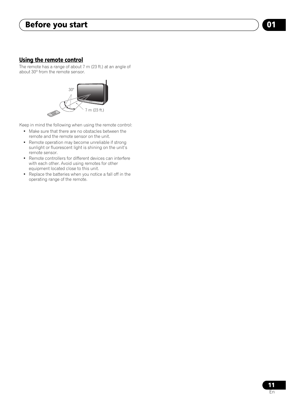 Using the remote control, Before you start 01 | Pioneer XW-SMA3-W User Manual | Page 11 / 48