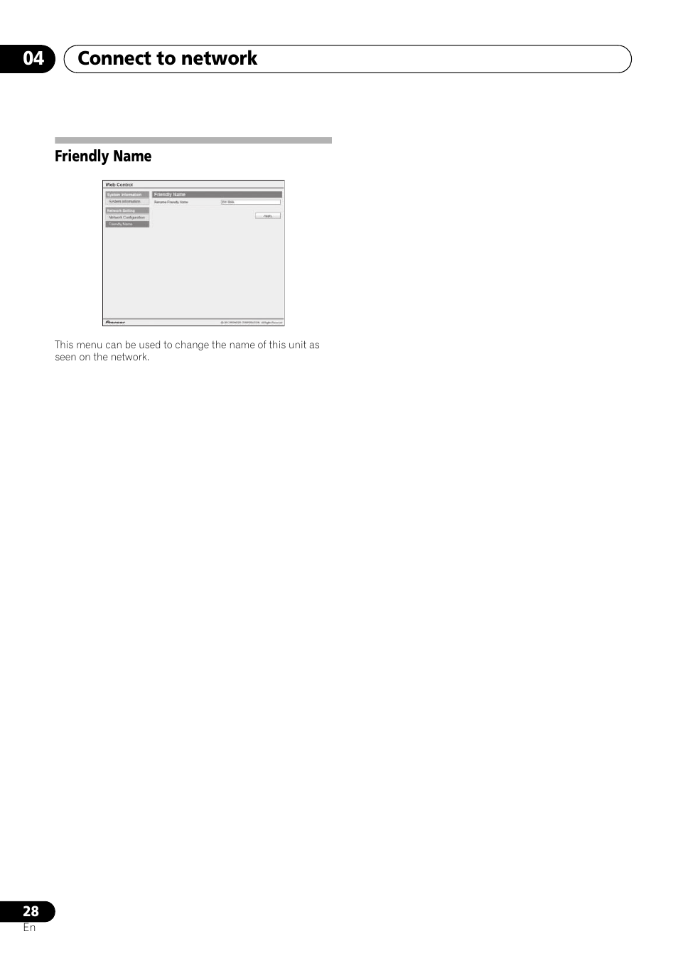Friendly name, Connect to network 04 | Pioneer XW-SMA3-W User Manual | Page 28 / 48