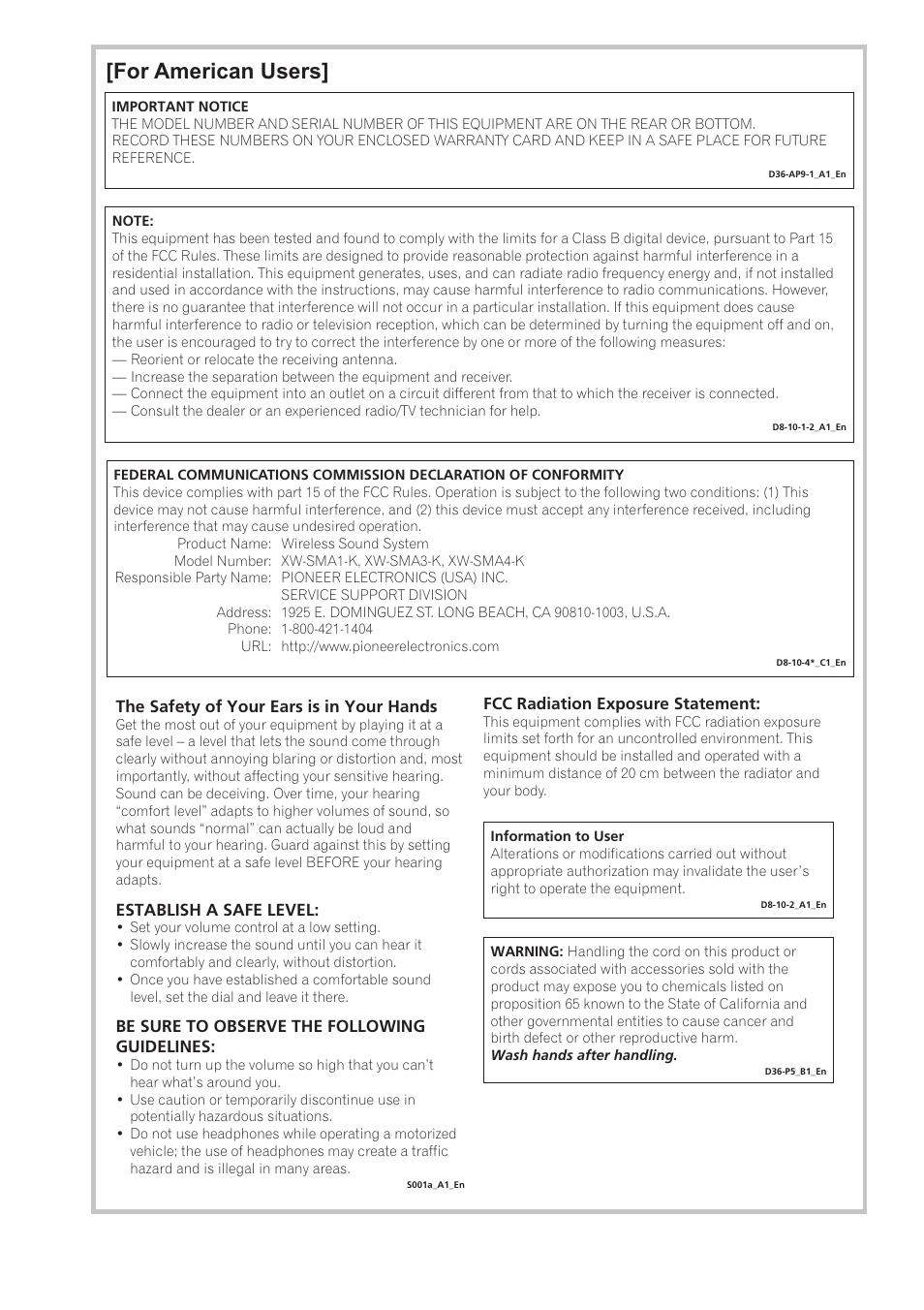 For american users | Pioneer XW-SMA3-W User Manual | Page 4 / 48