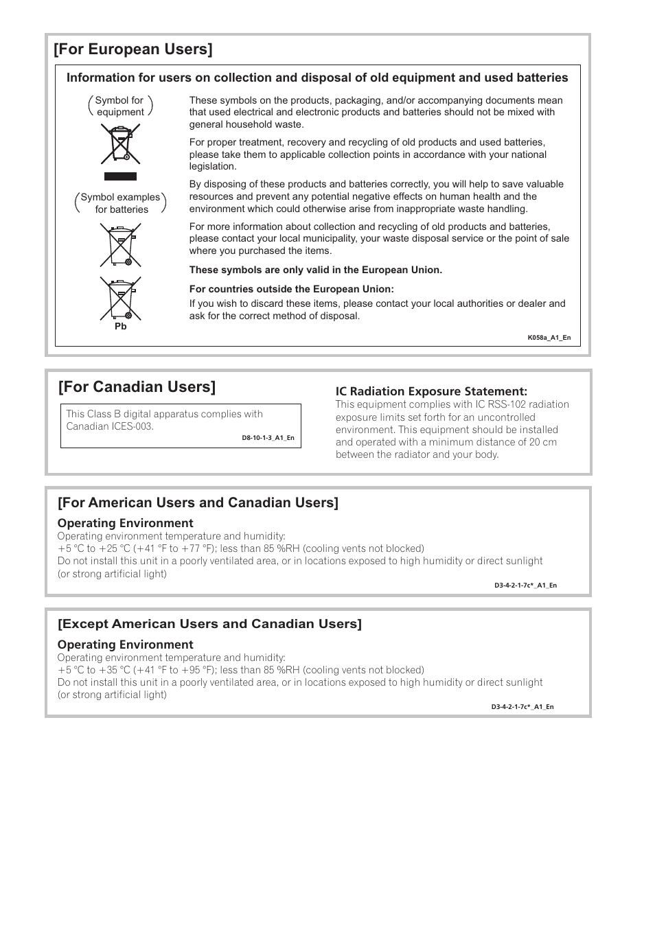 For european users, For canadian users, For american users and canadian users | Pioneer XW-SMA3-W User Manual | Page 5 / 48