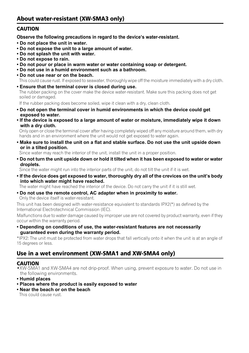 About water-resistant (xw-sma3 only) | Pioneer XW-SMA3-W User Manual | Page 7 / 48