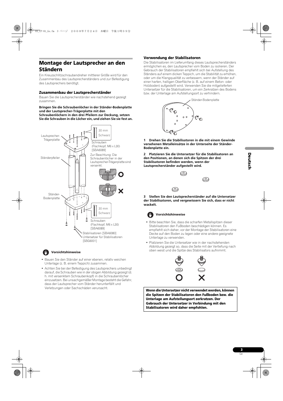 Montage der lautsprecher an den ständern | Pioneer CP-81B-K User Manual | Page 11 / 53